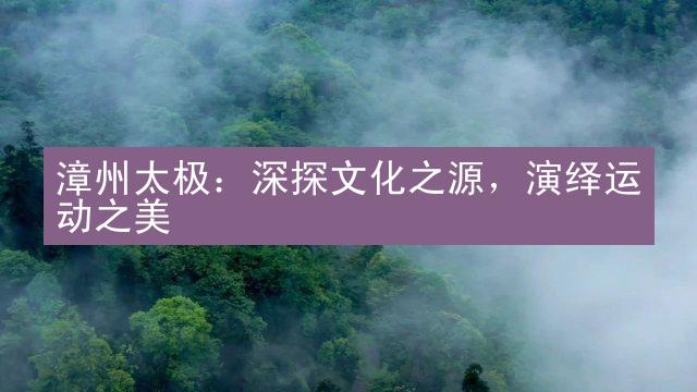 漳州太极：深探文化之源，演绎运动之美